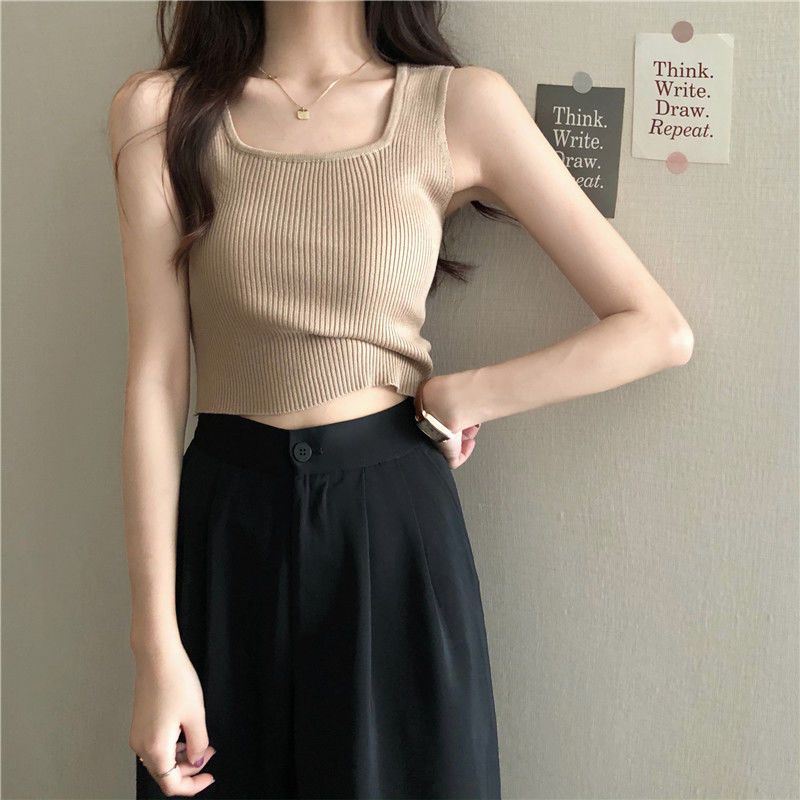 WTEMPO Women's Vest Slim Short Sleeveless Bottom Coat with Knitted Solid Color Underneath Sleeveless Vest