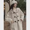 Women's Over-the-Knee Wool Cotton Coat with Hood and Lambskin Buckle