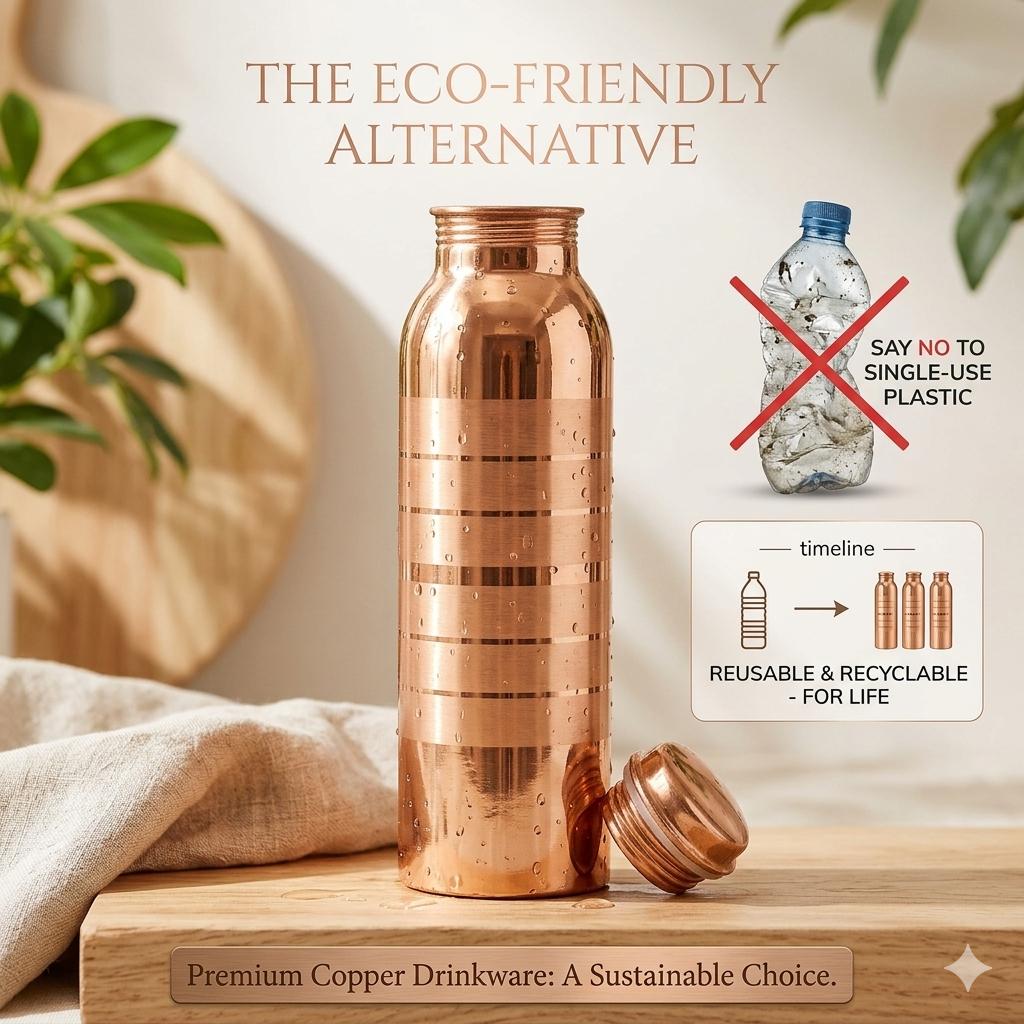 Nirmal Ganga Silver Touch Luxury Copper Bottle 1L (Pack of 3) | Premium Copper Water Bottle | Elegant & Leakproof