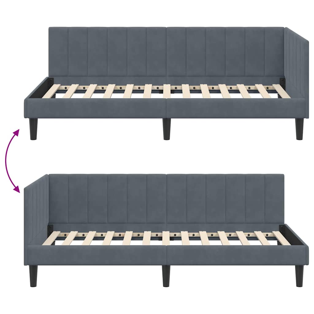 L Shaped Bed Frame with Headboard Dark Grey 90 Cm X 200 Cm Velvet