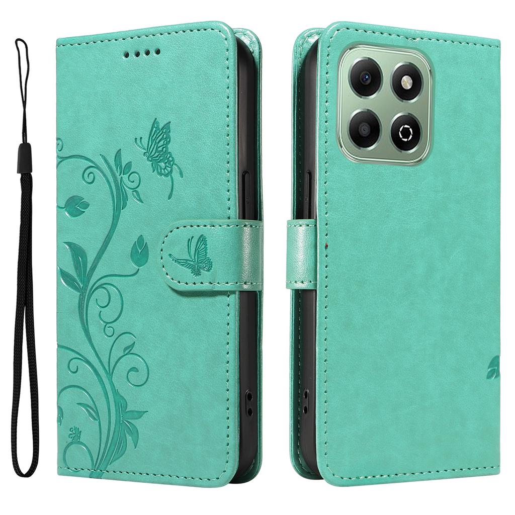 For Honor X6b 4G PU Leather Cases Flower Pattern Wallet Stand Phone Cover with Strap