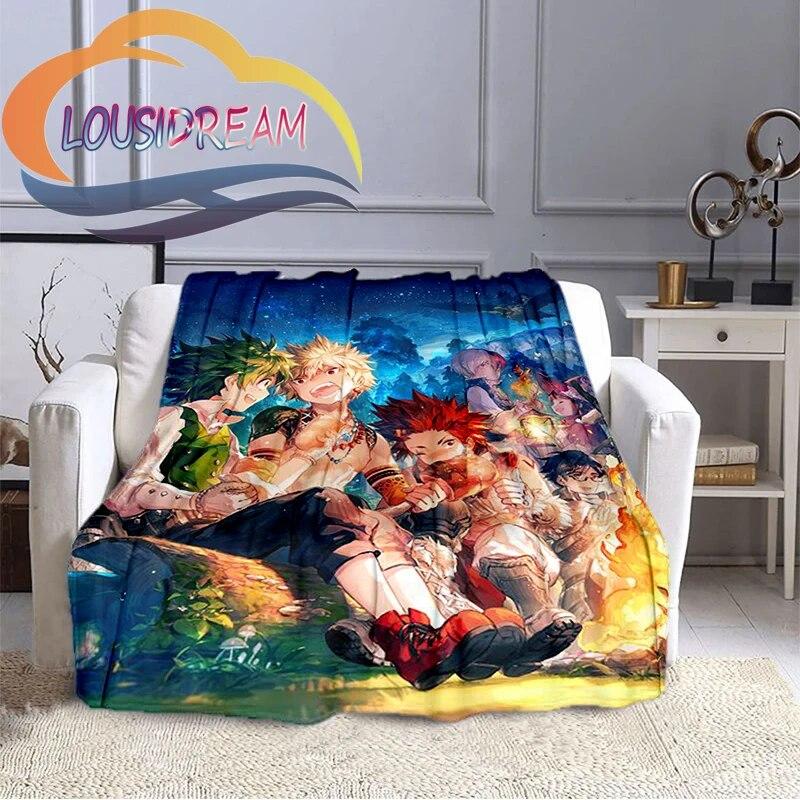 Cartoon My Hero Academia Fleece-teppe, All Over Print, Gaver til ham/hennes mønsterteppe