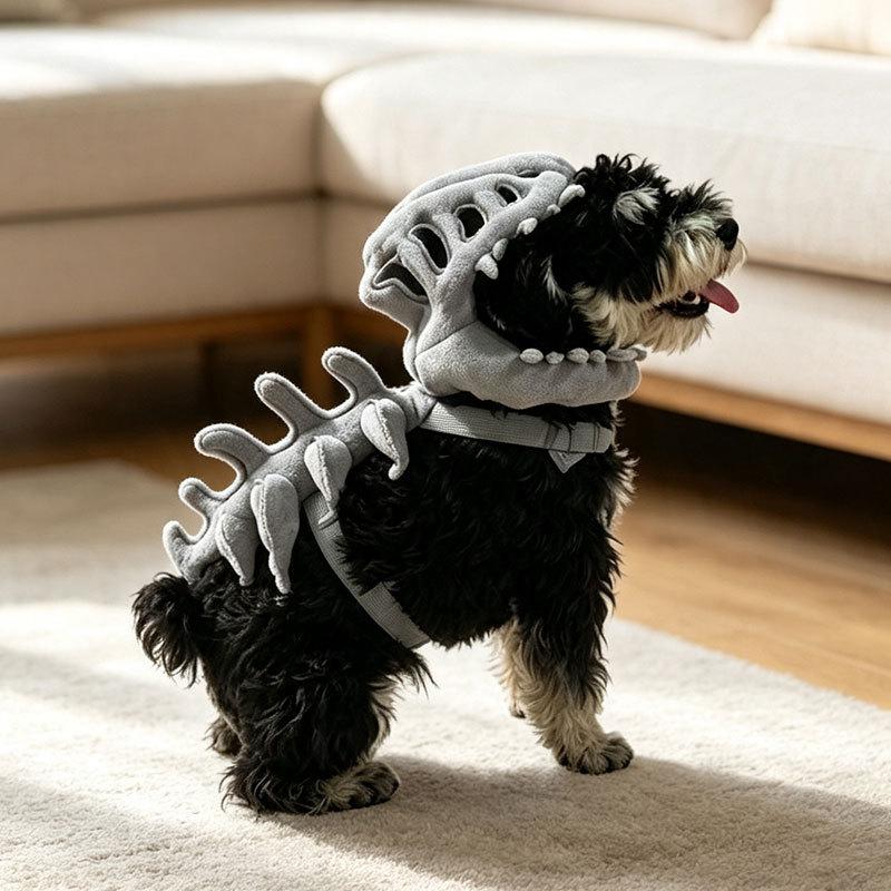 Funny Dinosaur Skeleton Pet Costume Hood Plush Dog Headgear Halloween Cosplay Hat Cute Photo Prop for Small Medium Dogs