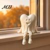 Desktop Halloween Decorations 3D Printed Heart-Shaped Ghost Figurine with Movable Joints, Sitting Dangling Leg Gifts for Couples Statue, Matte