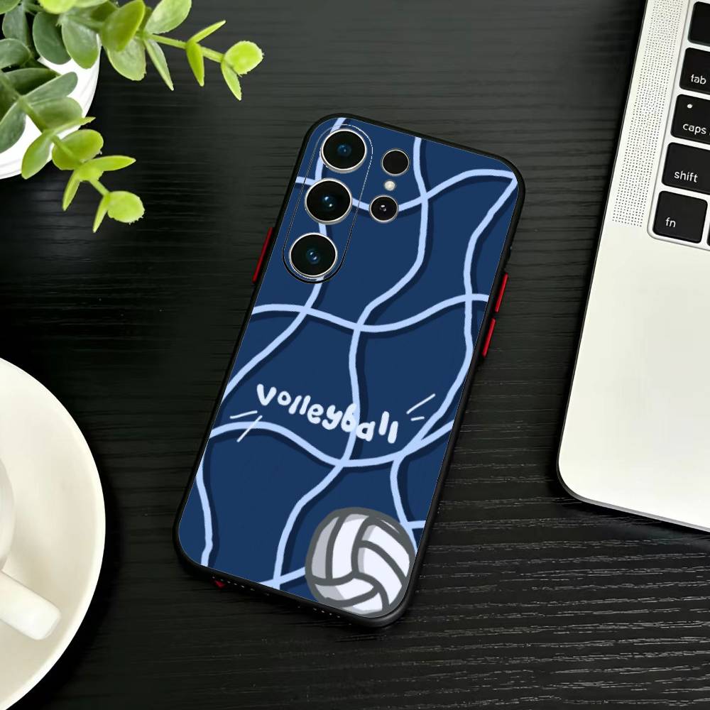 Volleyball Painted Phone Case For Samsung S26,S25,S24,S23,S22,S21,S20,Ultra,Plus,FE Black Soft Cover Samsung S24Plus