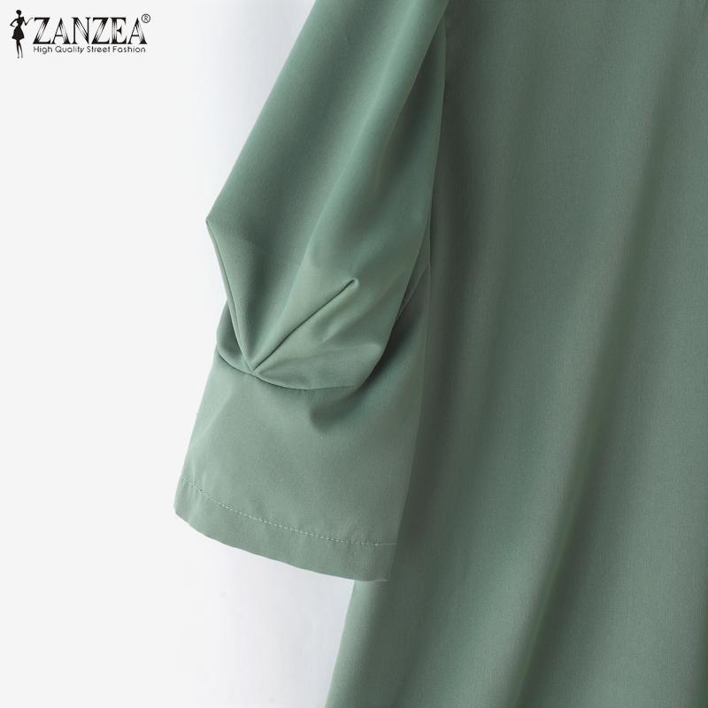 ZANZEA Women Casual Round Neck Loose Summer Short Sleeve Blouse