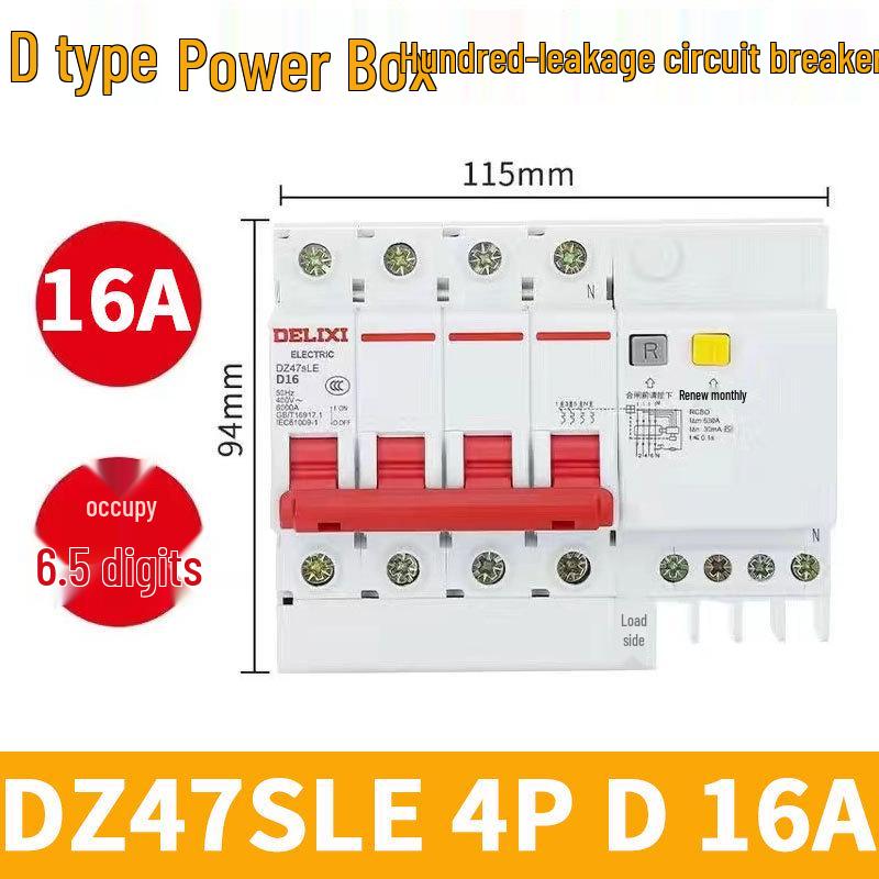 DELIXI DZ47SLE 3-Phase 4-Wire Air Switch with Leakage Protection (Type D, 4-Pole Circuit Breaker)