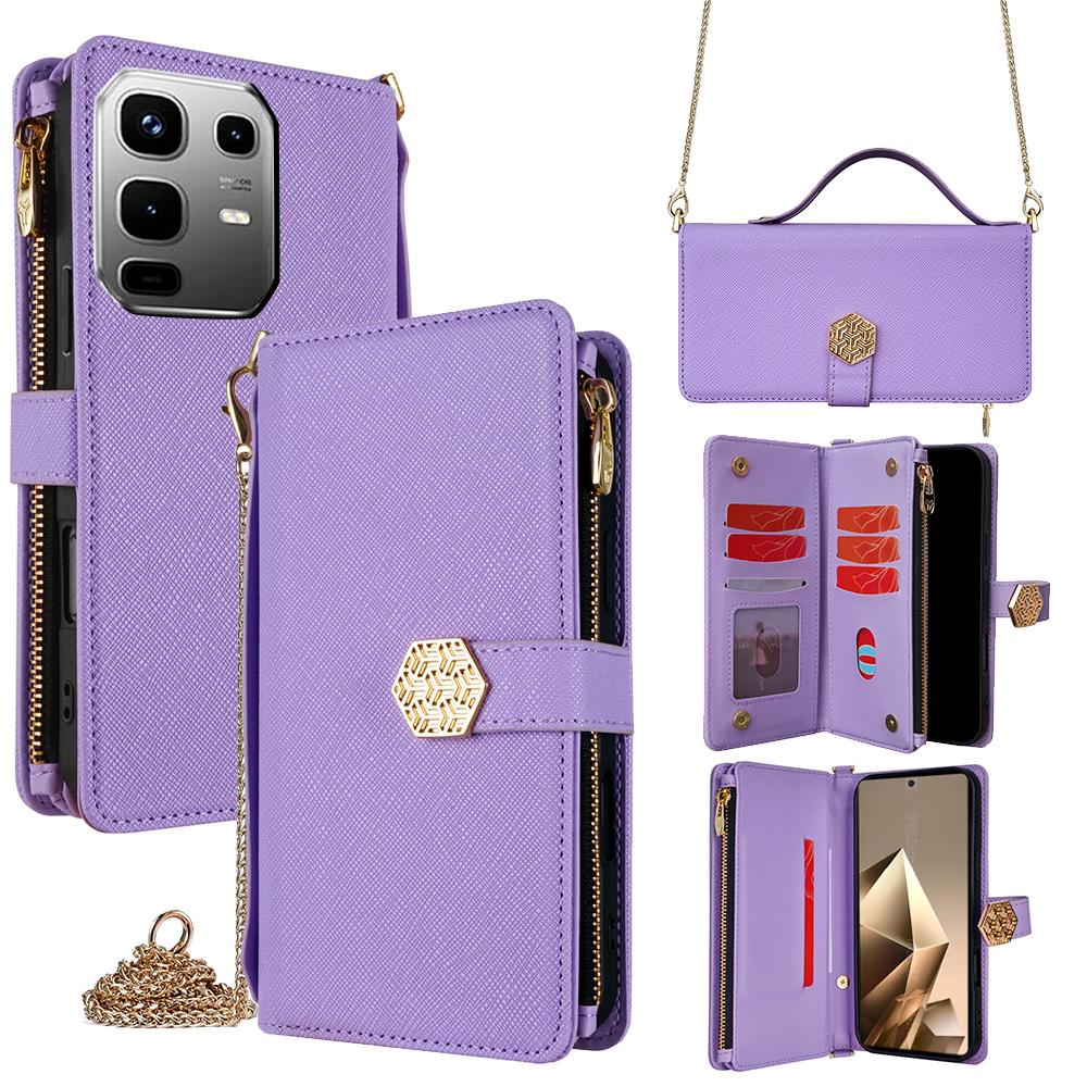 

For Infinix Note 50 4G Case Cross Texture PU Leather+TPU Wallet Phone Cover with Strap Purple
