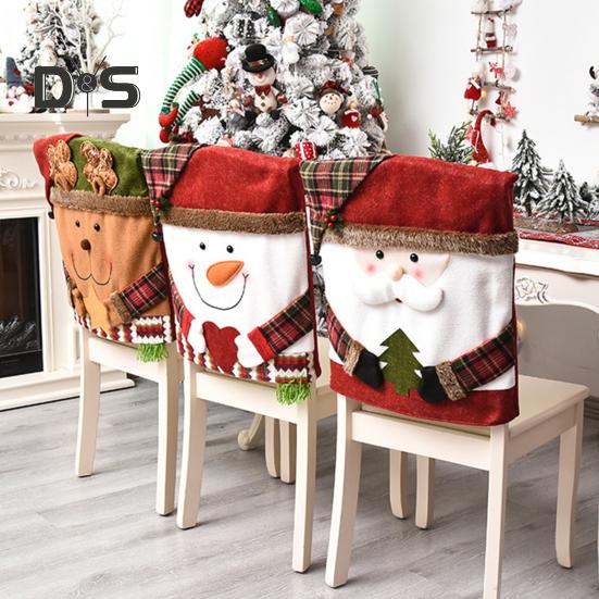 Christmas Chair Cover Cartoon Santa Claus/Snowman/Reindeer Chair Slipcover Holiday Stool Seat Cover for Dining Room Decoration