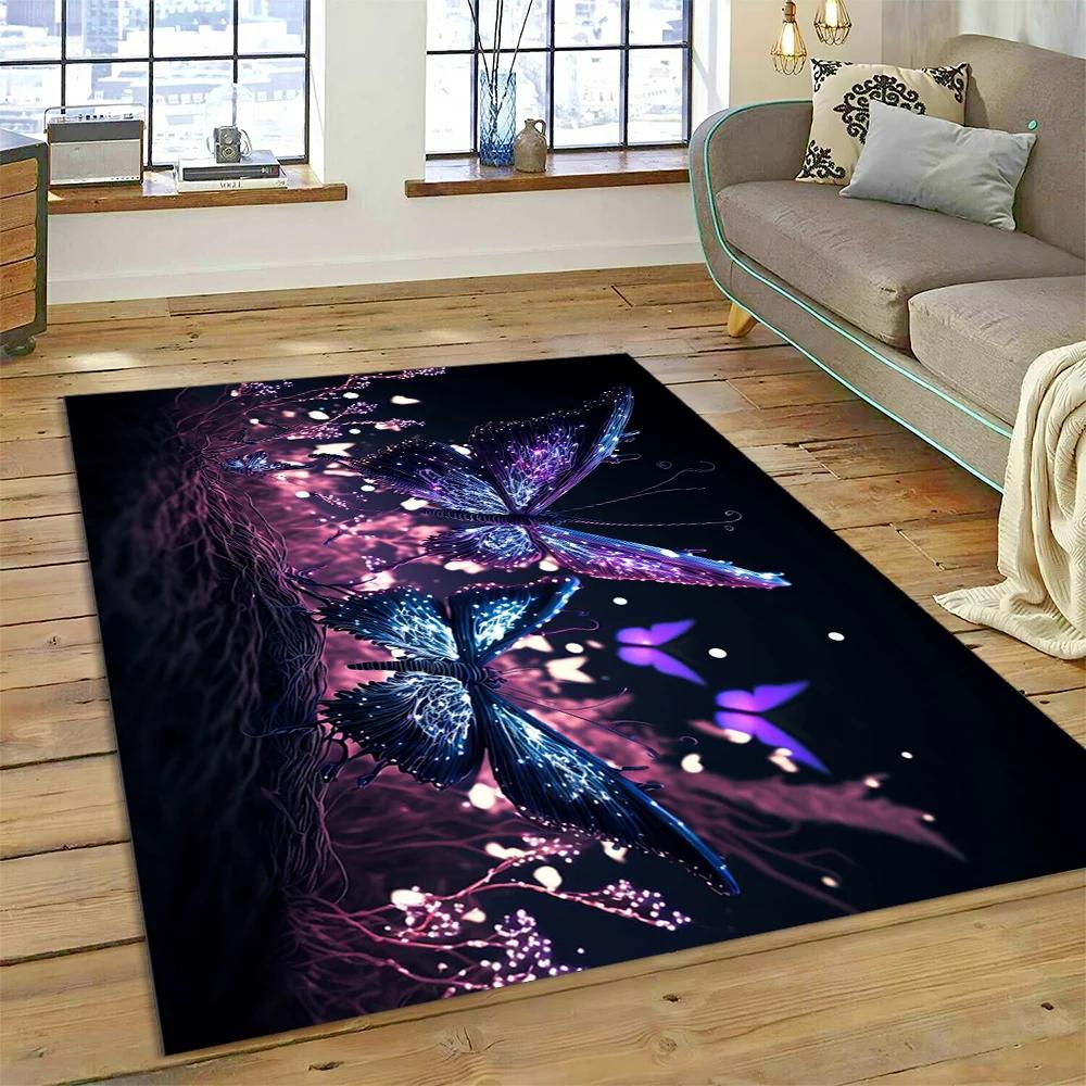 HD Fantasy Butterfly Flower Cartoon Carpet Rug for Home Living Room Bedroom Sofa Doormat Decor,Kids Area Rug Non-slip Floor Mat