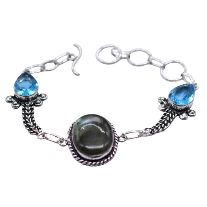 Labradorite Blue Topaz Gemstone Handmade Bracelet Jewelry BR 106