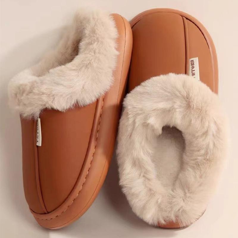 New Cotton Slippers for Girls, Waterproof and Warm In Autumn and Winter, Simple Couple Home Plush Slippers for Men