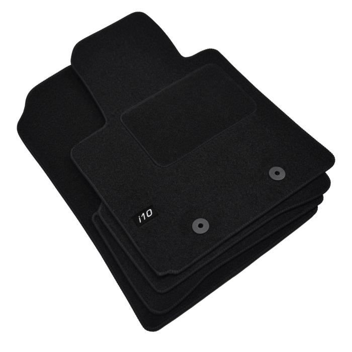 Tapis De Sol - Logo - Hyundai I10 - Velours Noir - 4 Pièces - Ajustement Précis