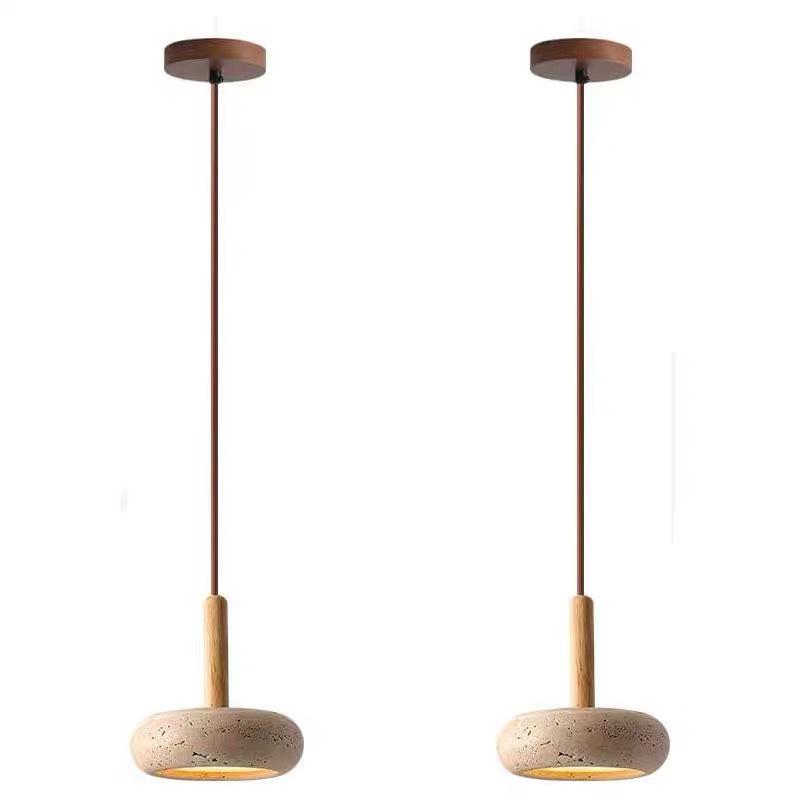 Japanese Wabi-Sabi Style Yellow Travertine Pendant Lamp for Entrance, Restaurant, Bedroom, or Bedside