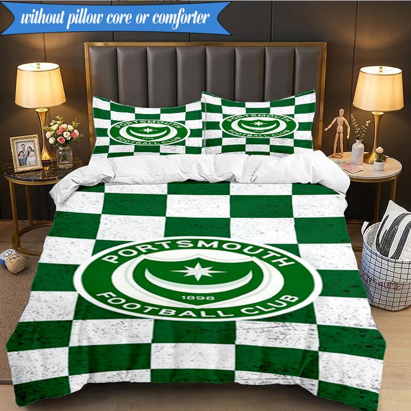 3PCS Portsmouth F.C Printed Soft Bedding Set,Including 1pc Duvet Cover And 2pcs Pillowcases Perfect for Bedroom, Dormitory, Fan gift