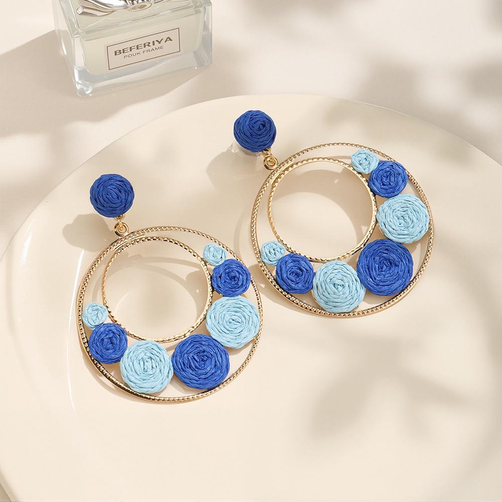 Summer Flower Circle Stud Earrings: Sweet, Colorful Holiday Style for Women