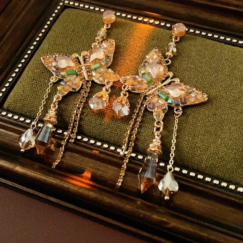 Exaggerated Rhinestone Butterfly Earrings Pendant Vintage Long Earrings  Party