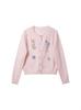 Women's Spring Pink Knit Cardigan with Floral Embroidery and Turn-down Collar