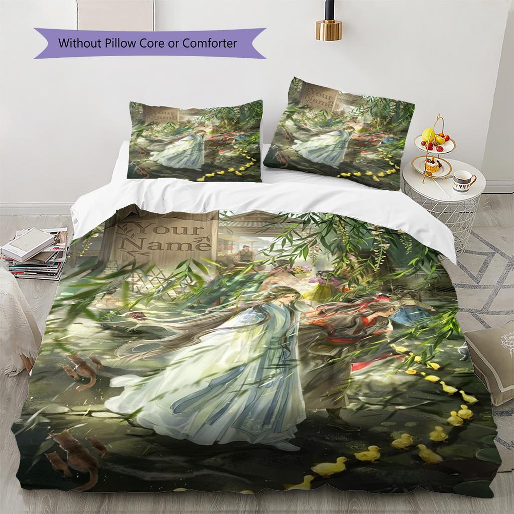 Name Custom WangXian Pattern Bedding Set Quilt Cover Pillowcase Home Decor Gift (1 * duvet cover + 2 * pillowcase, without core)