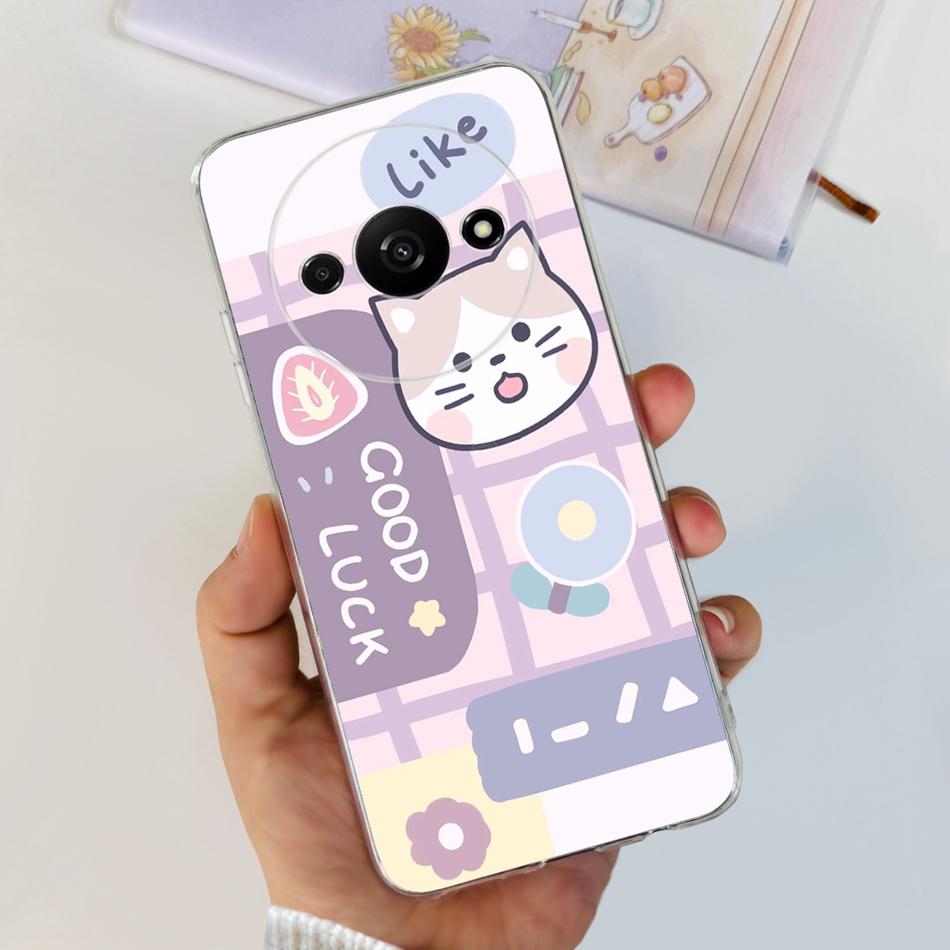 For Xiaomi Redmi A3 Case RedmiA3 A 3 4G 2024 Elegant Printing Soft Silicone Clear TPU Slim Phone Back Cover