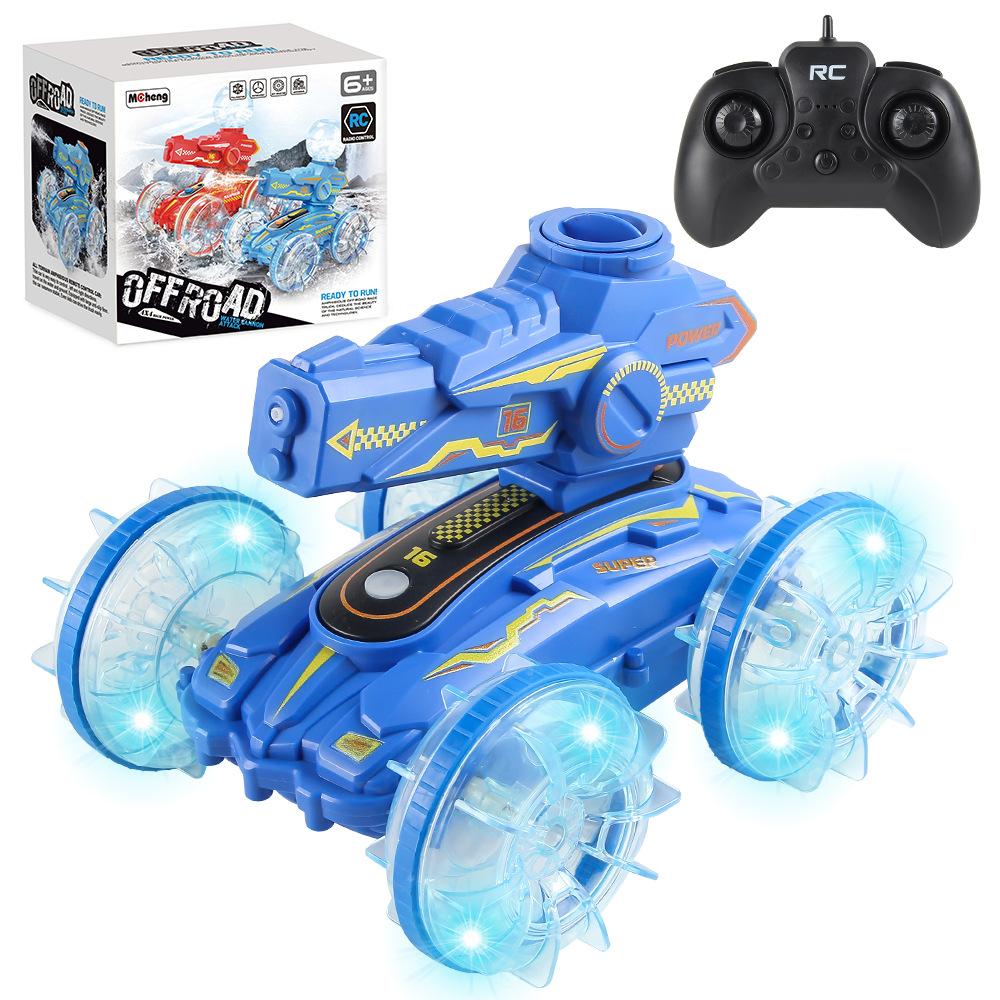 Children'S Amphibious Stunts 2.4G Remote Control Car Lights Four-Wheel Drive Off-Road Vehicle Self-Priming Water Shooting Electric Toy Car