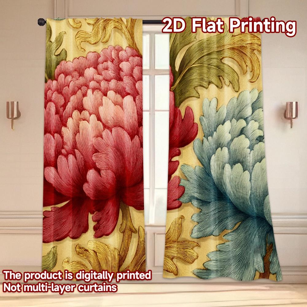 Set Of 2 Flat Printing Curtains Without Rod Floral Elegance Design Holiday April Fools Is Day Printed Durable Curtain Made Polyester