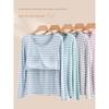 Thin Stripes Chest Pad T-shirt Long Sleeve Modal Bra-Free Undershirt Outwear Loose Easiest for Match Homewear Tops