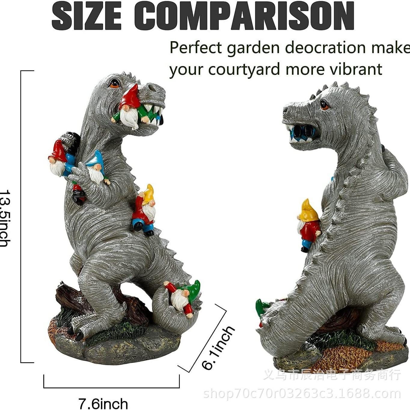 

New Dinosaur Dwarf Statue Indoor Outdoor Decoration Garden Garden Outdoor Resin Crafts Ornament (dinosaur eats dwarfs) 15cm