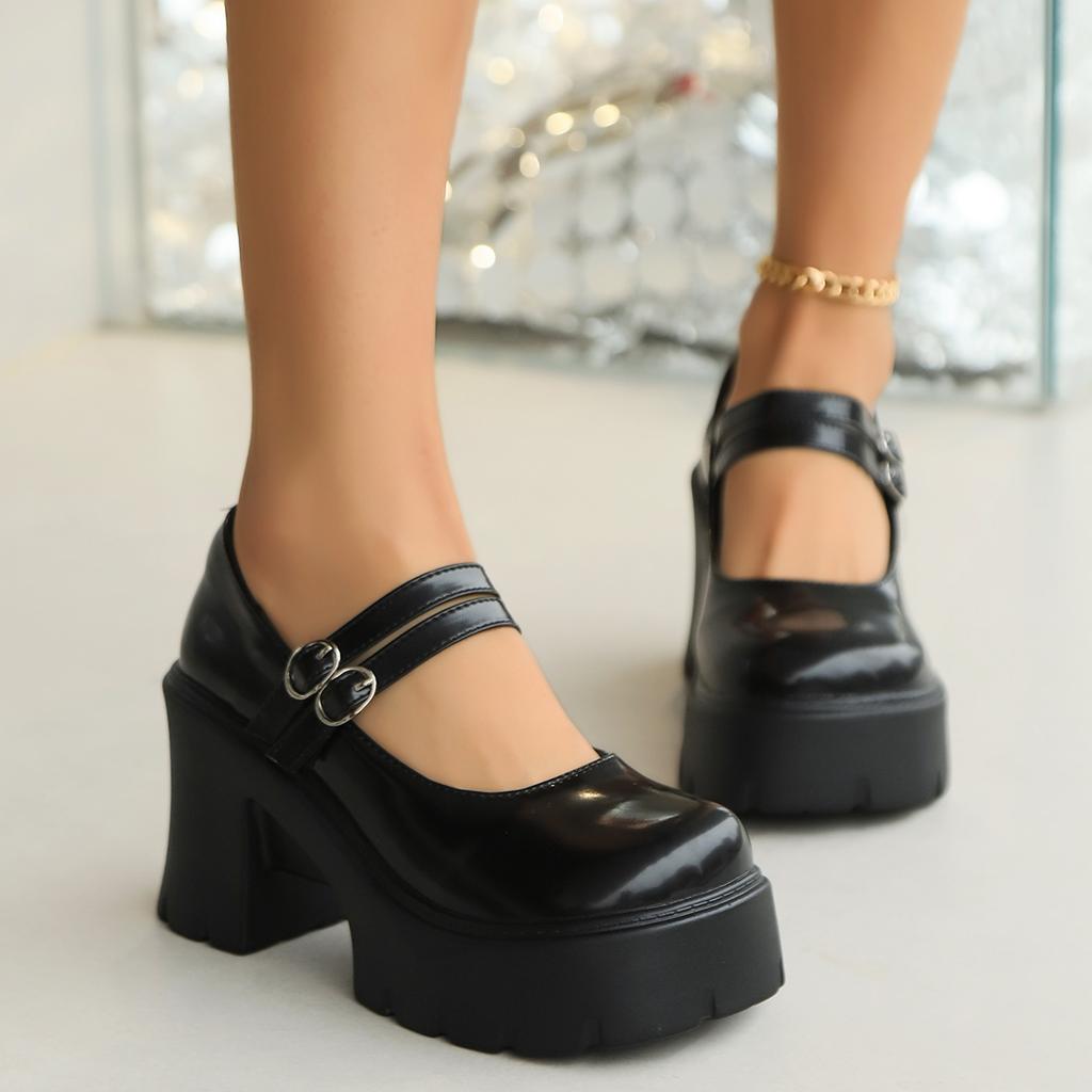 Fashion Double Buckle Chunky Platform Mary Janes Shoes Woman Super High Heels Ankle Strap Pumps Women Spring 2025 Plus Size Lotita Shoes