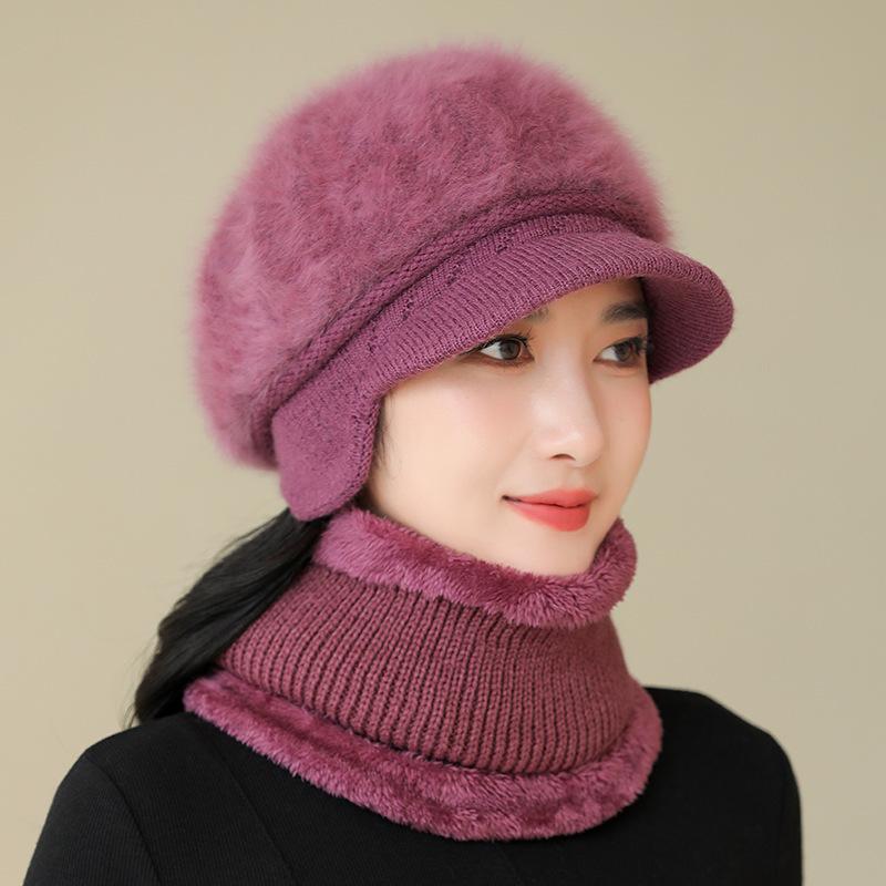 Thick Warm Hat Winter Hat Middle Aged and Elderly Mother Old Lady Knitted Cotton Hat Grandma Rabbit Wool Hat