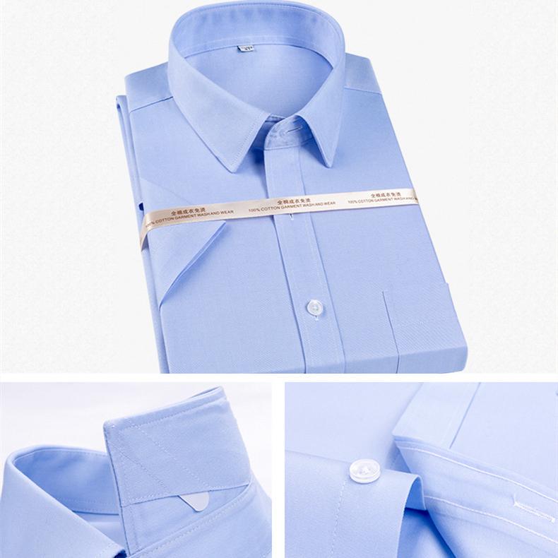 Summer Short Sleeve Non-Iron Cotton 100% Office Men's Solid Shirt