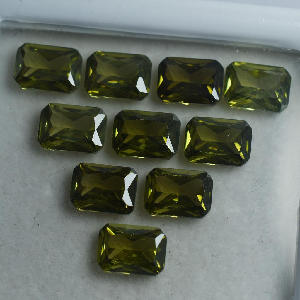 Green Sapphire CERTIFIED 15 Pcs Natural Emerald Cut Loose Gemstone 7x5 MM Lot S-5469546