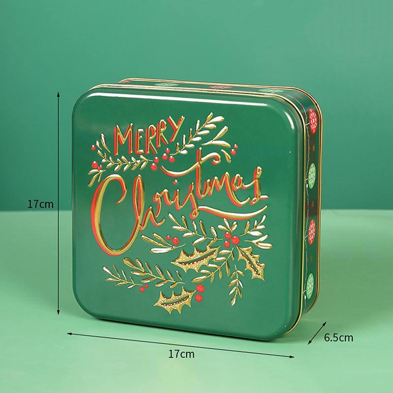 Cute Cartoon Christmas Candy Storage Box Tinplate Square Gift Box Xmas Candy Cookie Box Home Storage Large Capacity Metal Can