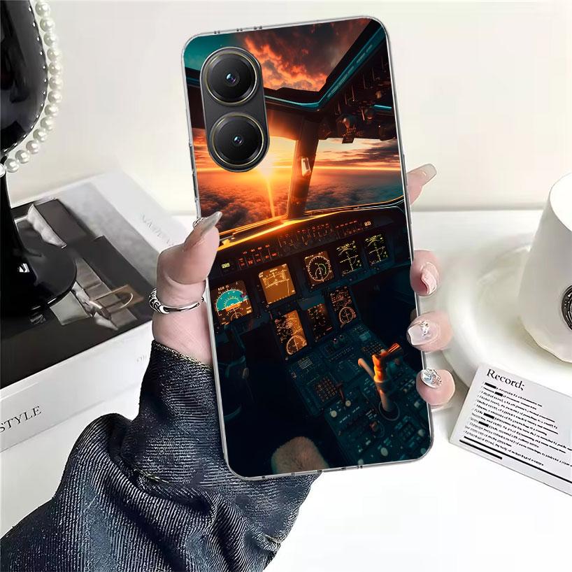 Aviation Aeroplane Pilot Cockpit Soft Phone Case For Xiaomi Redmi 15C 15 13C 13 Poco X5 X6 X7 F7 Ultra M7 12C 12 10 10C 9C 9A 9T