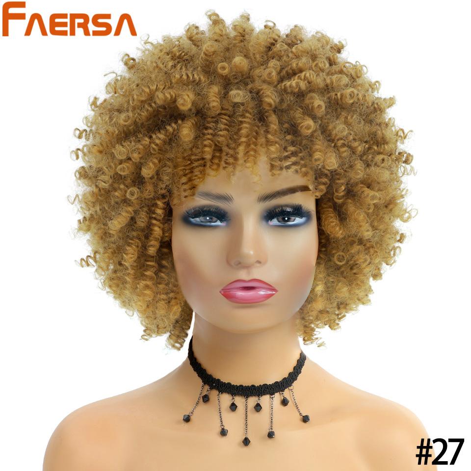 Short Hair Afro Kinky Curly Wig With Bangs African Synthetic Wigs For Black Women Ombre Natural High Temperature Black Brown