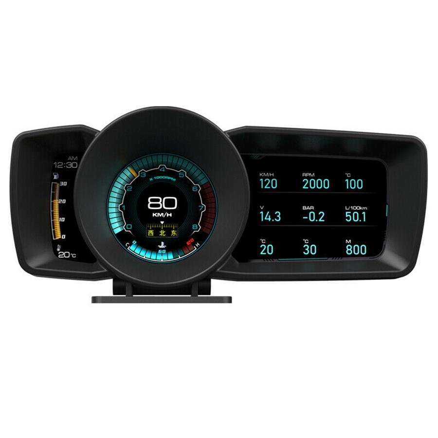 3.5”OBD2+GPS Dual-screen Digital Head Unit HUD Display for Car, with Speedometer, Turbo Timer, Tachometer and Alarm Functions
