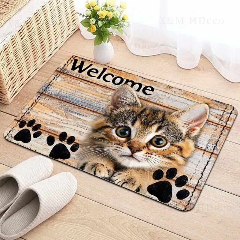 Adorable Kitten Paw Print Door Mat 3D Visual Floor Mat Non slip Absorbent Bathroom Kitchen Entryway Rugs Welcome Mat