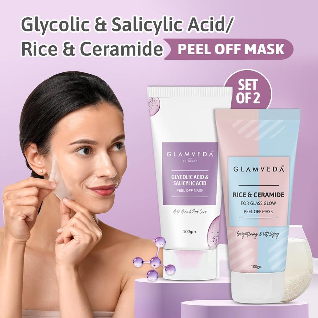 GLAMVEDA Rice & Ceramide And Glycolic & Salicylic Anti Acne Peel Off Face Mask (200 ml) | For Oily & Acne Prone Skin | Oil balancing, Deep Cleansin