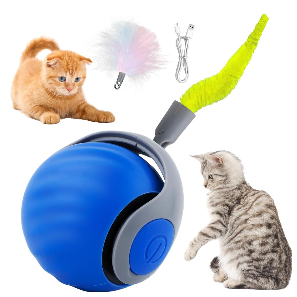 Cat Interactive Ball Toy Electric Cat Ball Toys Automatic Rolling Ball Faux Tail Rechargeable Smart Pet Interactive Toy Dog Cat Training Imitate Mouse
