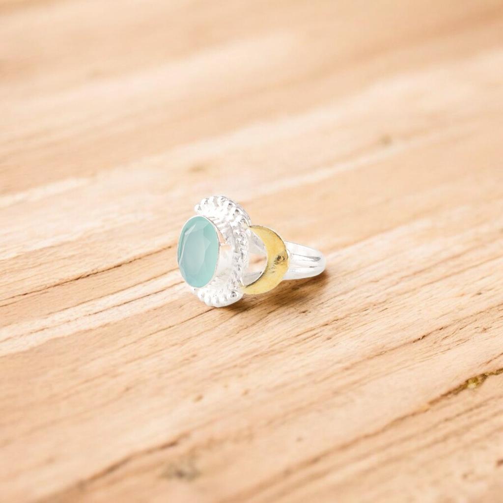 Aqua Chalcedony Gemstone 925 Stamped Silver Jewelry Handmade Ring For Christmas RR-61-18