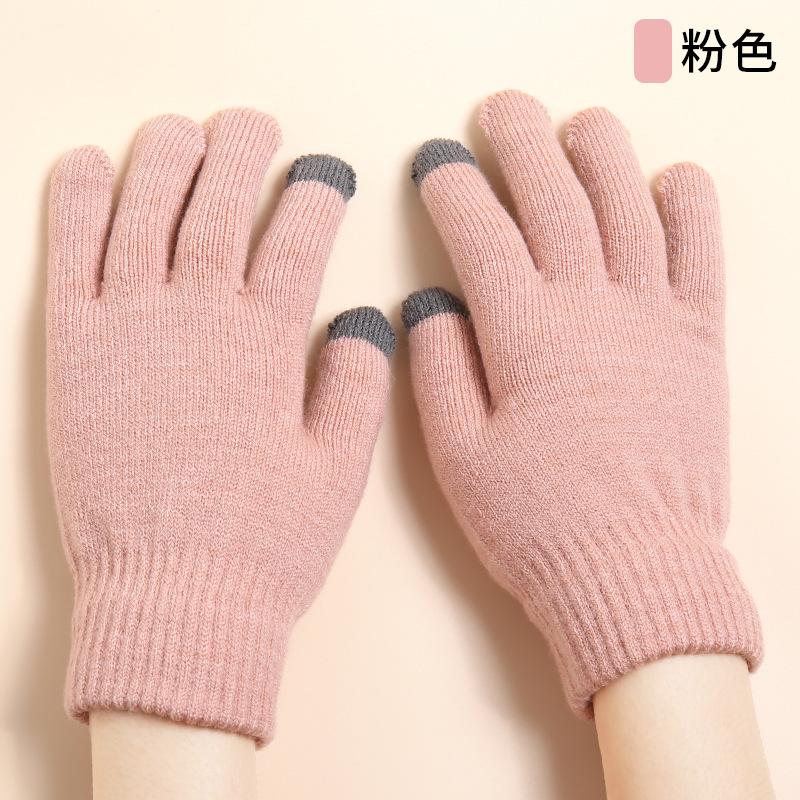 Touchscreen-Handschuhe Damen Winterstand Samt verdickt Kältebeständig Hirschwolle Warm Gestrickte Handschuhe