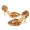8 Cm Rhinestone Wedding Shoes, Thin Heel Pointed Sandals Hollow Two-piece Sandals Large-size Crystal Wedding Shoes for Women