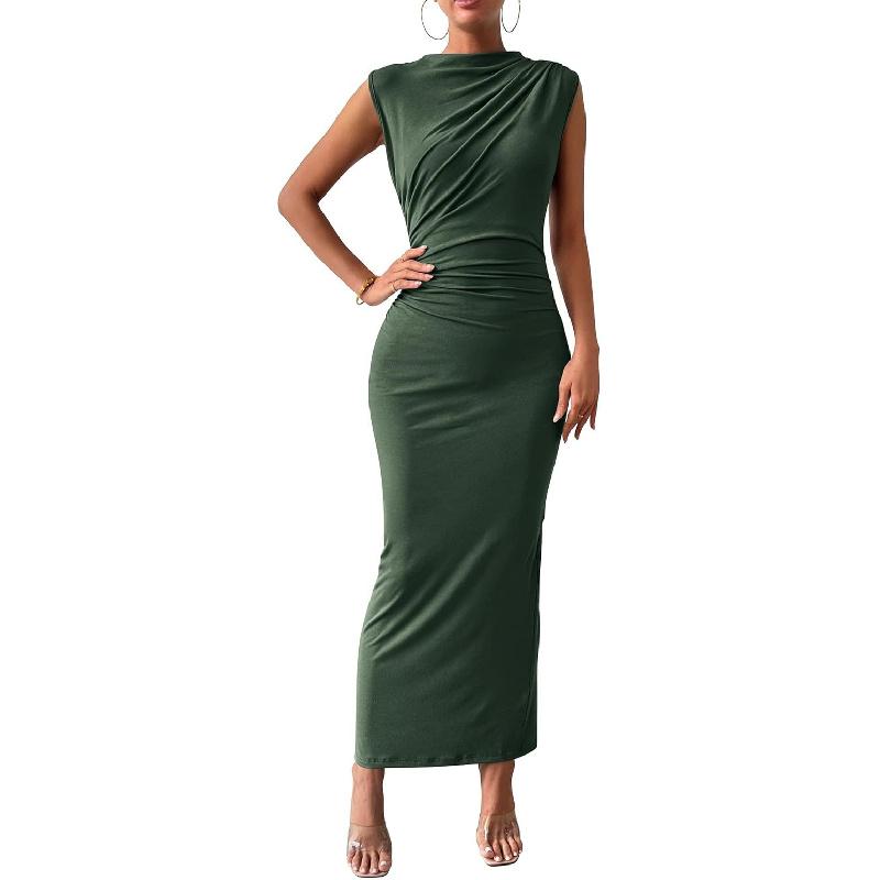2026 Women's Spring/Summer Sleeveless Back-Slit Ruched Tight-Fitting Bodycon Dress