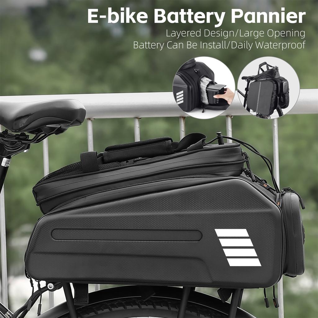 E-Bike RearSeat Bag Electric   Battery Bag Expandable Large Capacity   Rack Seats Bag Waterproof Cycle Bag