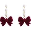 Burgundy Velvet Bow Pearl Earrings: Elegant, Graceful, and Perfect for Autumn, Winter, and New Year.