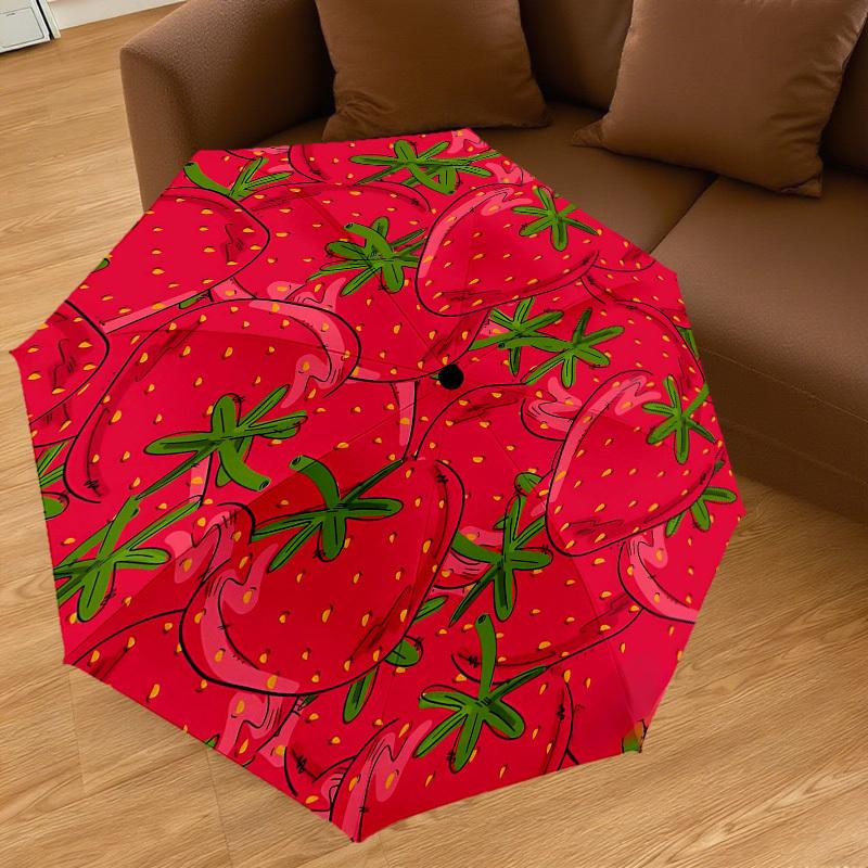1PC strawberry pattern Automatic Open/Close Umbrella Compact Folding Umbrella with 8-Rib Shaft lightweight esign, Highquality Fabric1151A