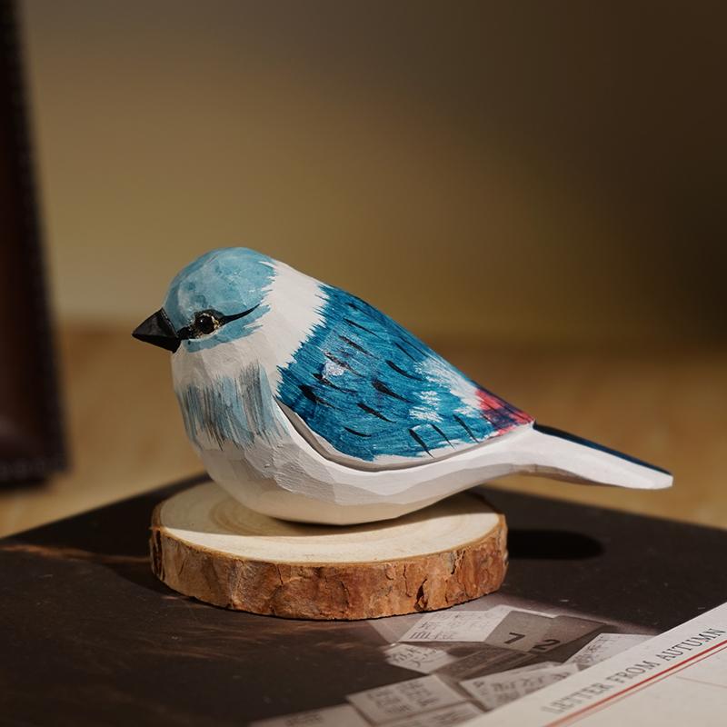 Hand Carved Wooden Bird Cute Sparrow Parrot Chickadee Animal Desktop Decor Original Wood Style