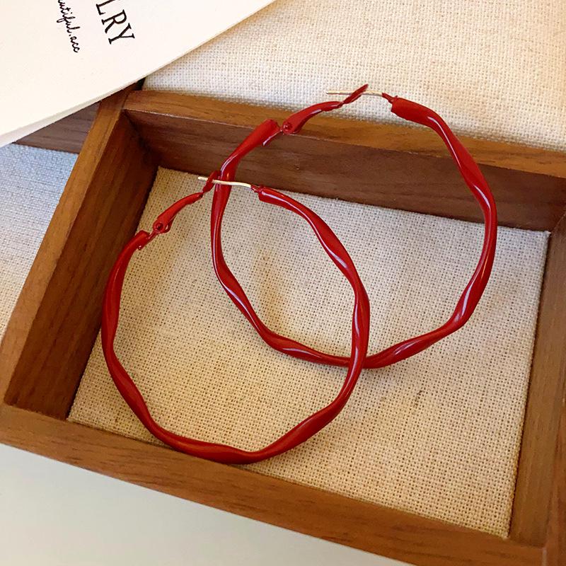 Silver Needle Red Geometric Stud Earrings - Korean Style Fashion Design for Women, High-End Exquisite Ear Jewelry