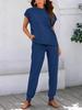 2026 Sommer Damen Zweiteiliges Gestreiftes Jogging-Set: Kurzarm-Oberteil & Lange Hose