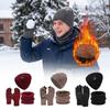 3Pcs/Set Plush Lining Winter Hat Scarf Gloves Set Warm Touchscreen Gloves  for Men